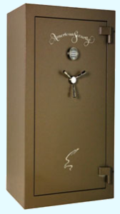 AMSEC SF 6036 60 Minute Gun Safe Brown with Keypad Lock and Three Point Handle. Dims Exterior: H59 x W36 x D26. Interior: H54 x W32 x D21