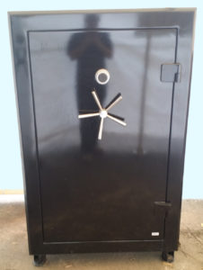 Original Gun Safe 6040 One Hour Fire Rating High Gloss Black Finish with Dial Lock. Door Closed. Dims Exterior: H59” x W39” x D24”