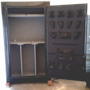 Original Gun Safe 7242 One Hour Fire Rating High Gloss Black Finish with Dial Lock and Open Door. Dims Exterior H72” x W42” x D27”