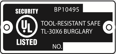 Underwriter Laboratories Safe Tag TL-30x6 Tool Resistant Rating