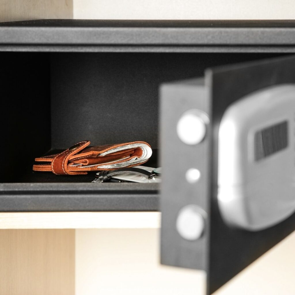 items in an open safe